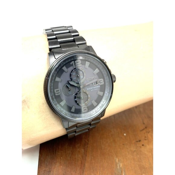 Citizen Men's Watch CA0295-58E Nighthawk Eco Drive Chronograph Black Dial Steel - Picture 12 of 15